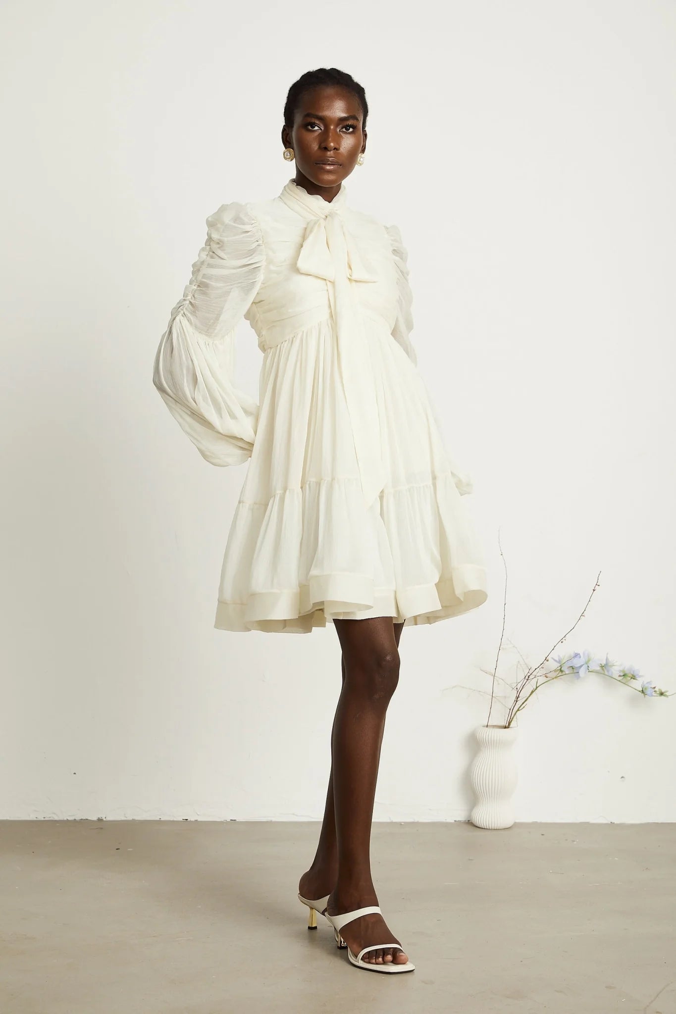 Paola Mini Dress - Mock Neck Long Sleeve Gathered Design