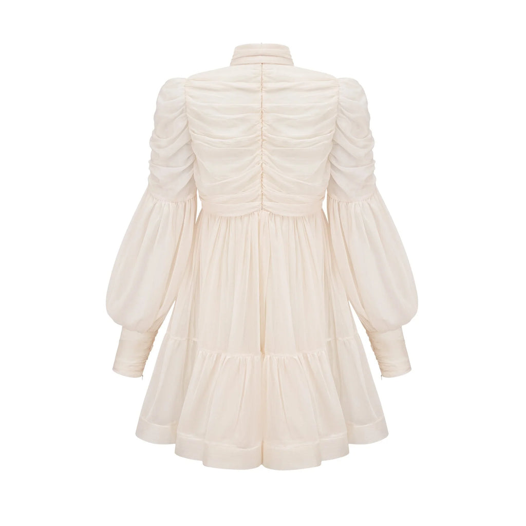 Paola Mini Dress - Mock Neck Long Sleeve Gathered Design