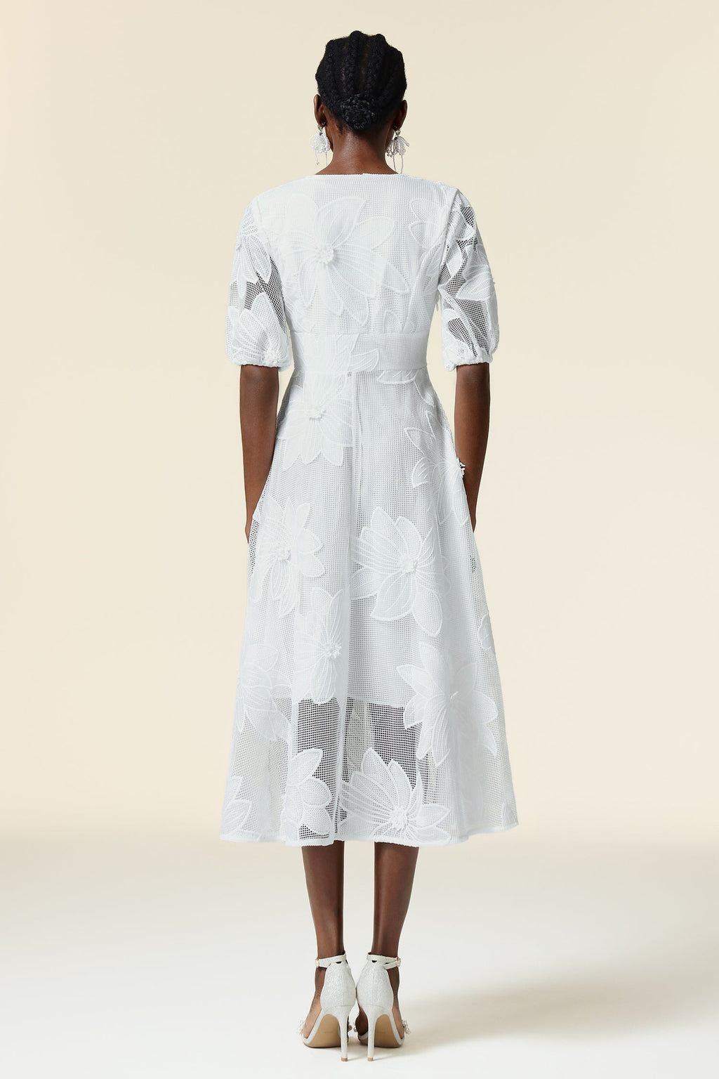 Paola White Lace Floral Dress