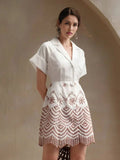 Paolina Midi Dress - Collared Neckline - Batwing Sleeves - High Waist - Geometric Pattern - Casual Style