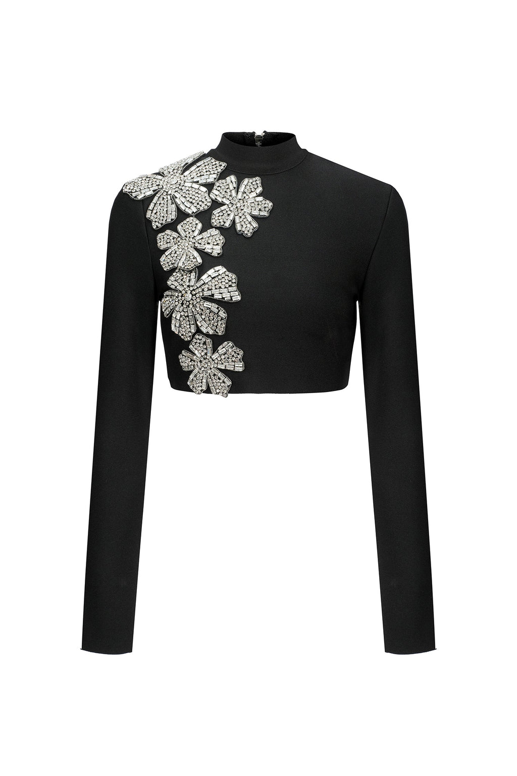 Paris Black Bandage Diamond Flower Embellished Two Piece Dress