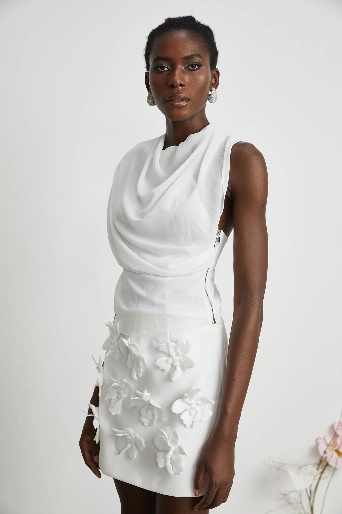 Paris Blouse Paris Chiffon One Shoulder White Asymmetric Hem Blouse