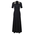 Paris Dress - Maxi Length Fitted Bodice - Ribbed Texture Button - Down Front - Slim Silhouette - Studded Collar Accent