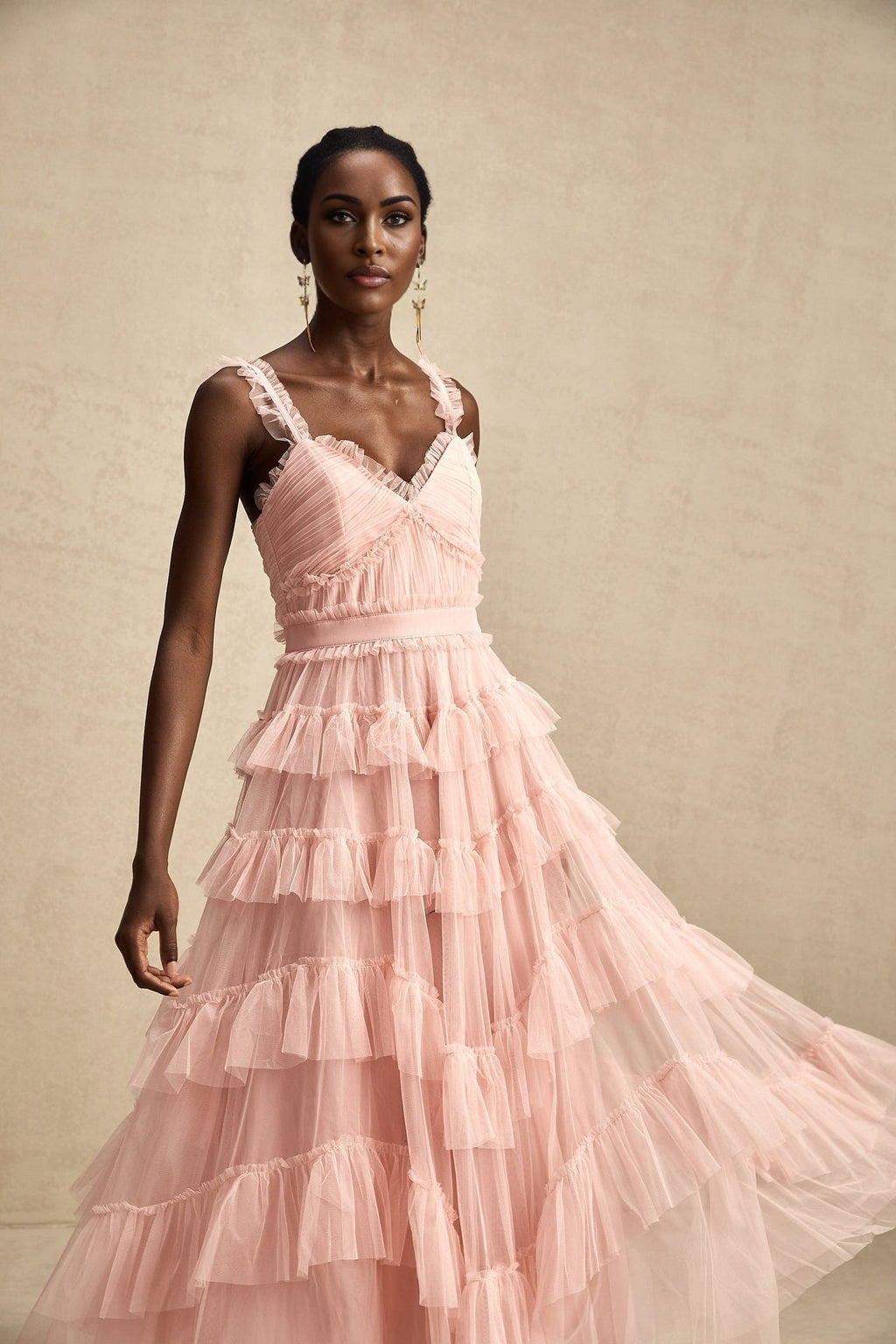 Paris Maxi Dress - Feminine Ruffled Tulle Design in Vibrant Pink