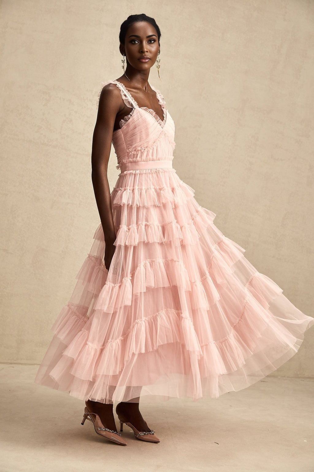 Paris Maxi Dress - Feminine Ruffled Tulle Design in Vibrant Pink