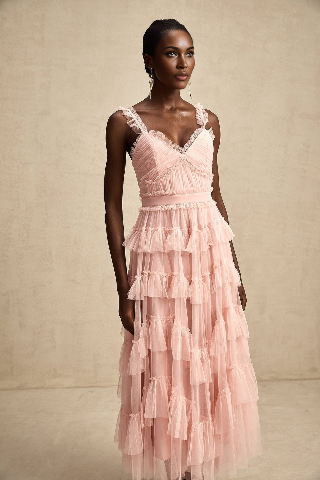 Paris Maxi Dress - Feminine Ruffled Tulle Design in Vibrant Pink