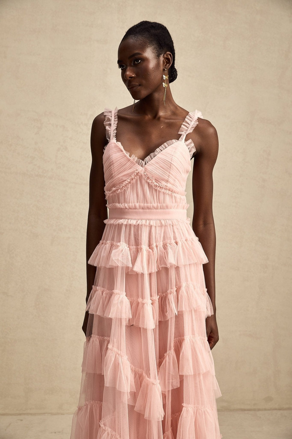 Paris Maxi Dress - Feminine Ruffled Tulle Design in Vibrant Pink
