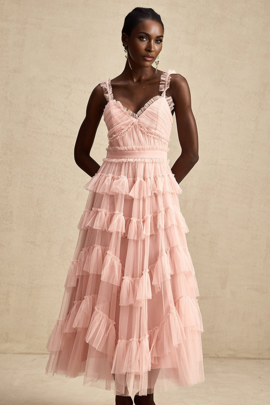 Paris Maxi Dress - Feminine Ruffled Tulle Design in Vibrant Pink