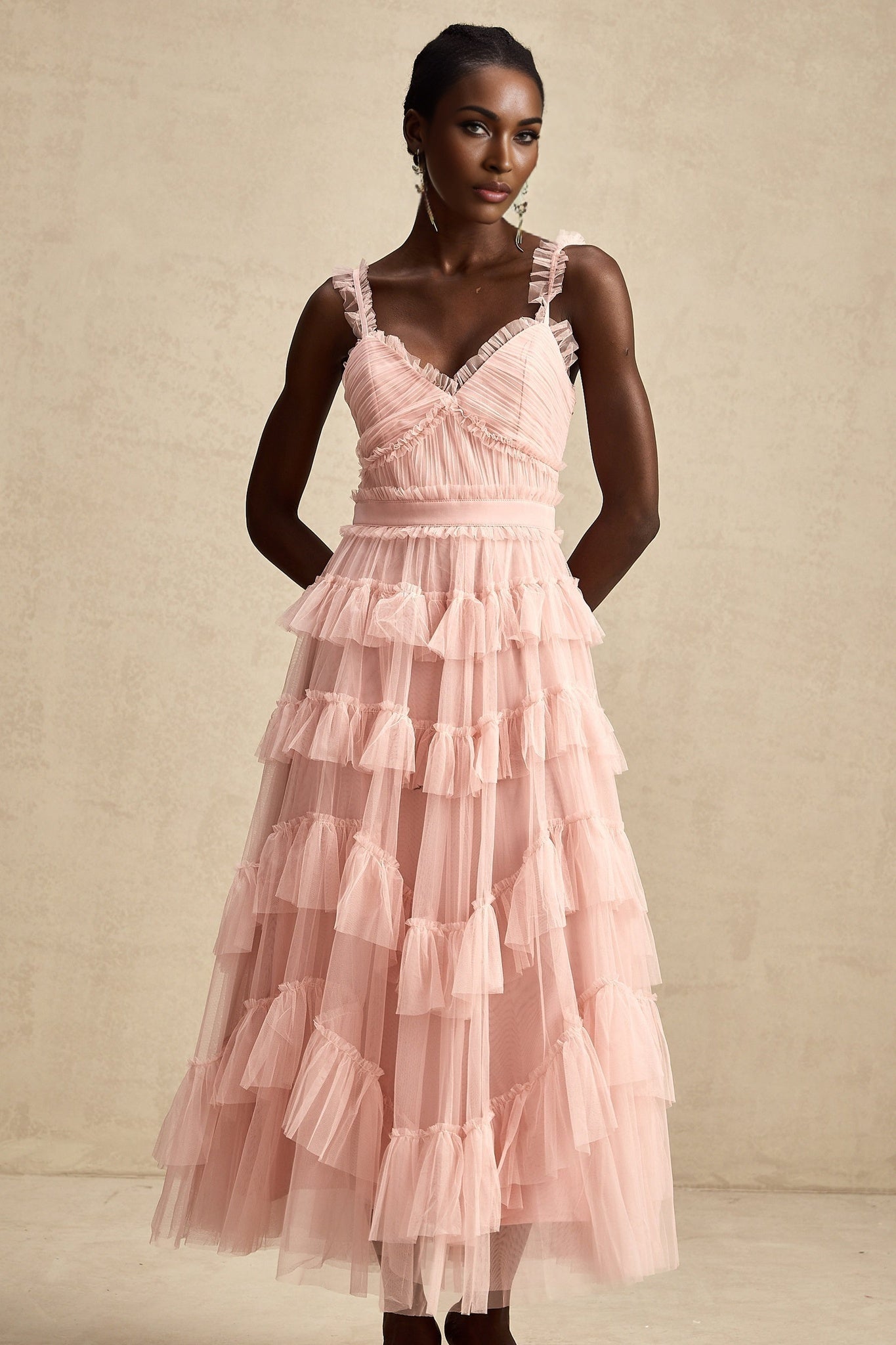 Paris Maxi Dress - Feminine Ruffled Tulle Design in Vibrant Pink