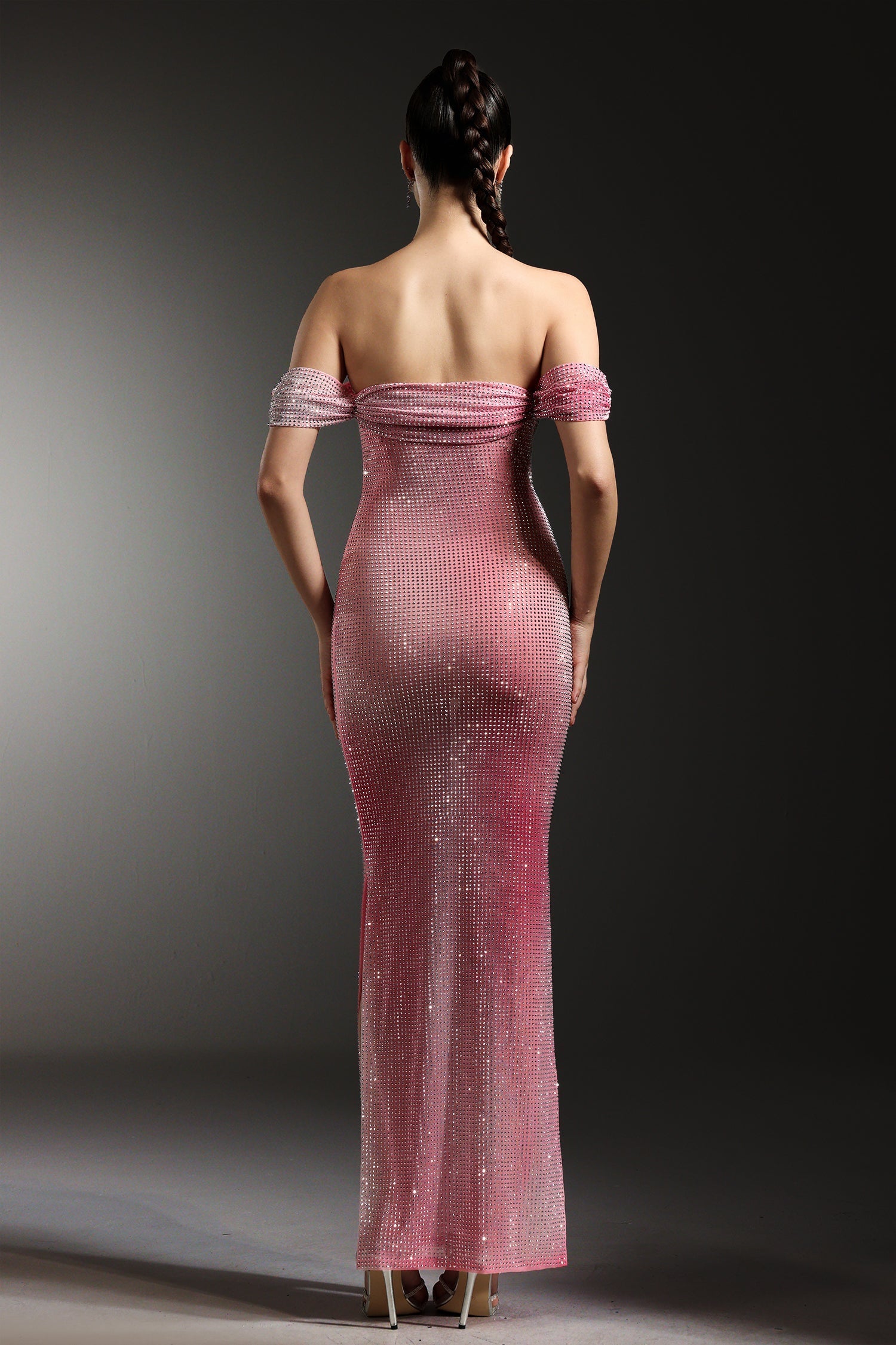 Paris Pink Rhinestone Gradient Maxi Dress