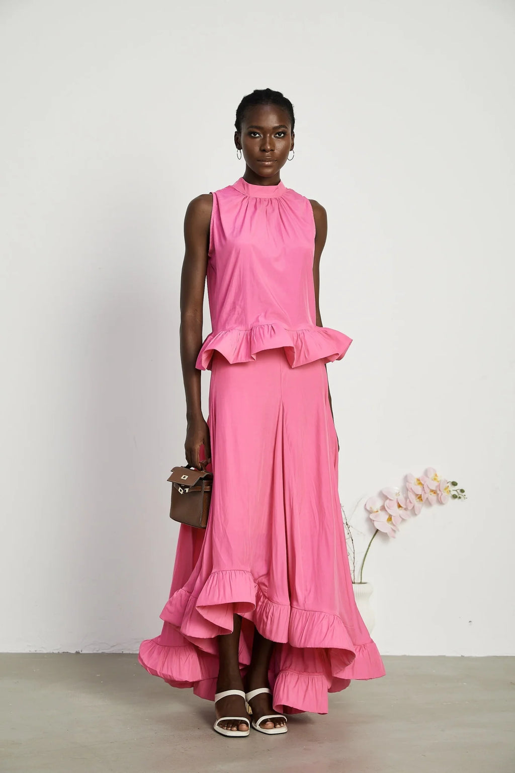 Pasqualina Skirt & Top Set Pink Ruffled Pleated Design