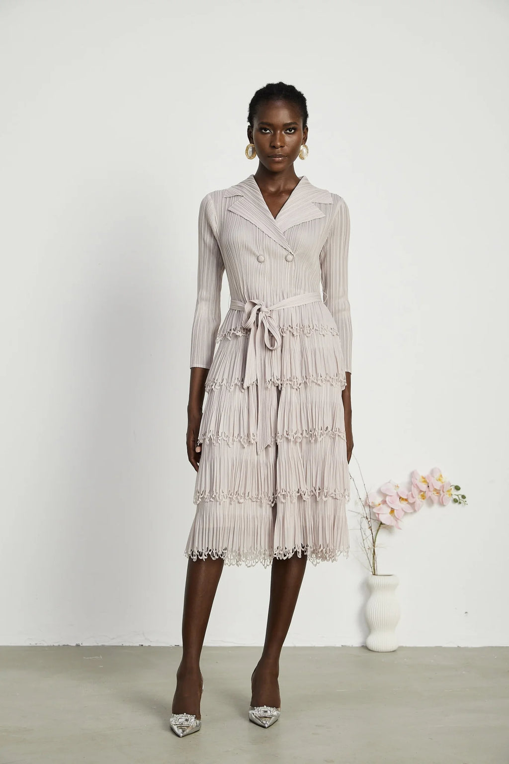 Pasqualina Tiered Pleated Midi Dress