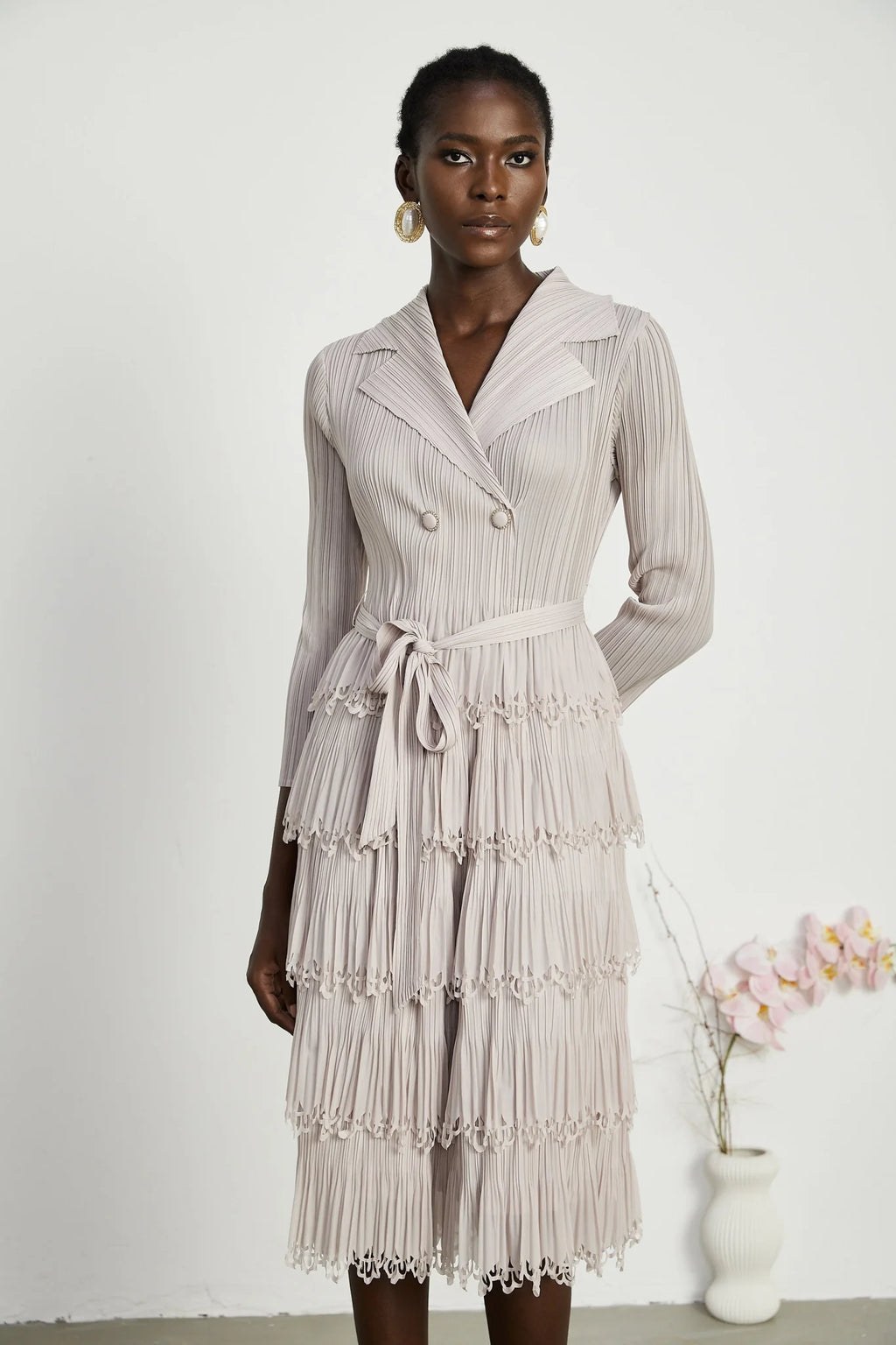 Pasqualina Tiered Pleated Midi Dress