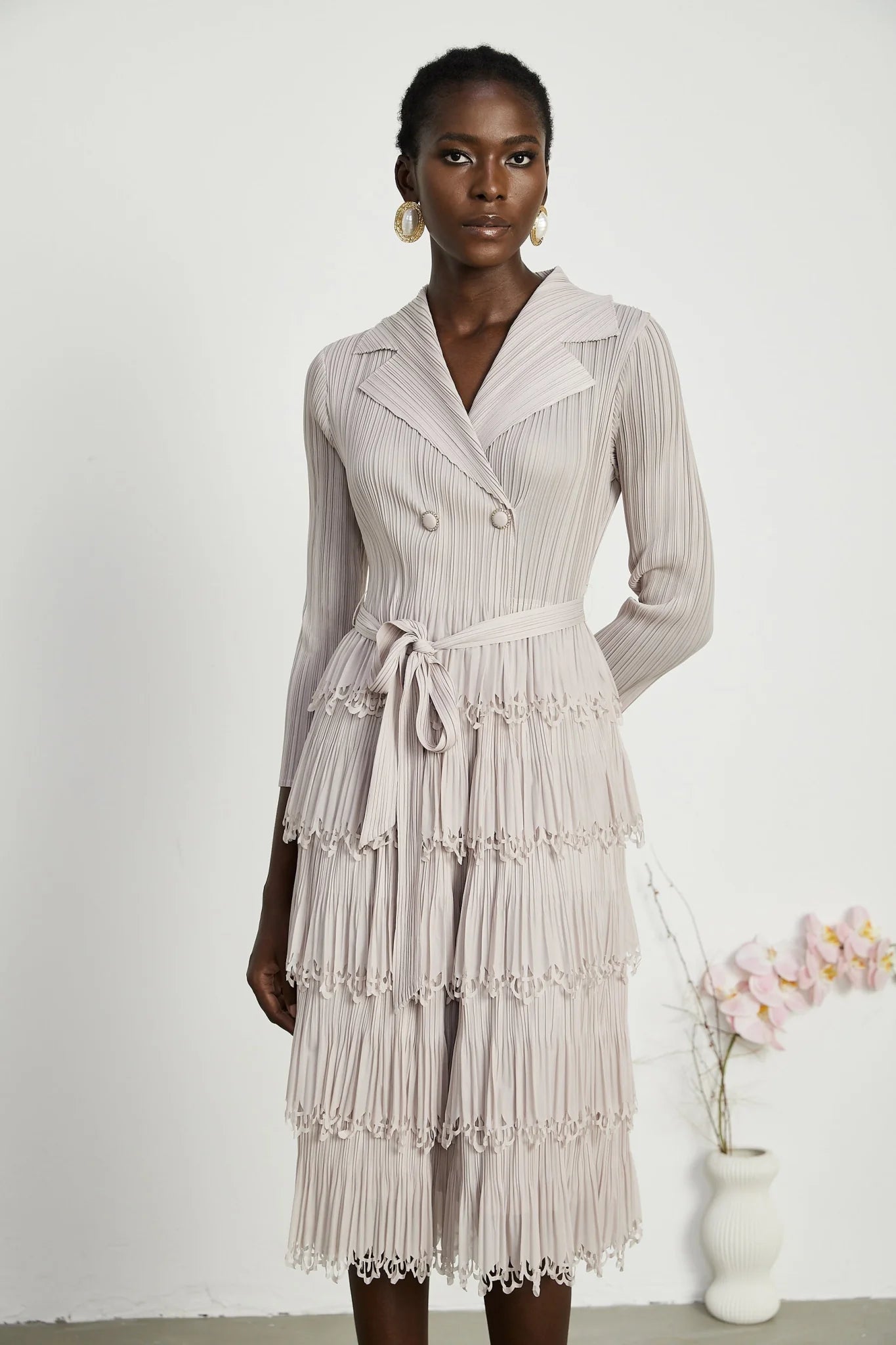 Pasqualina Tiered Pleated Midi Dress