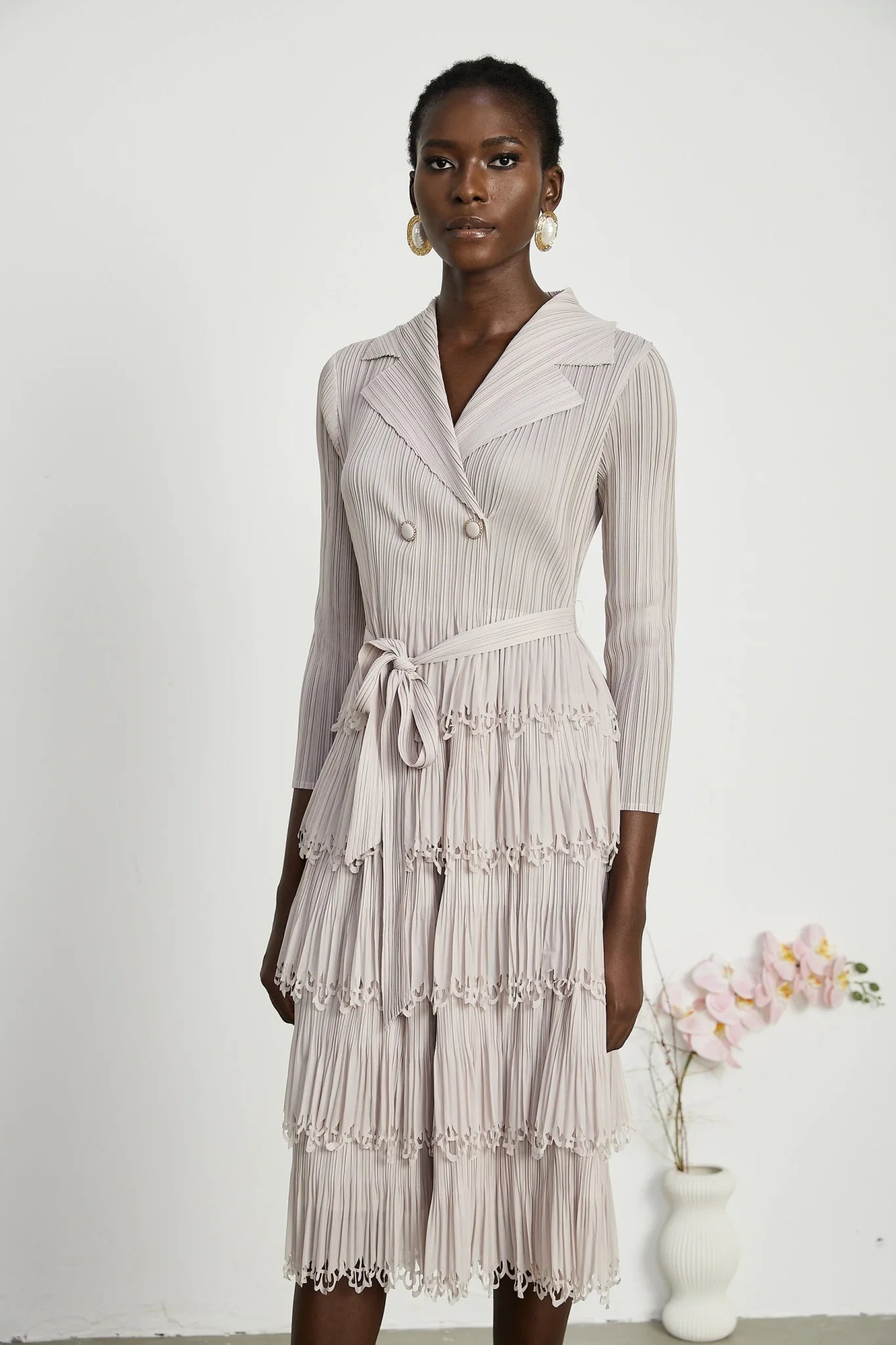 Pasqualina Tiered Pleated Midi Dress