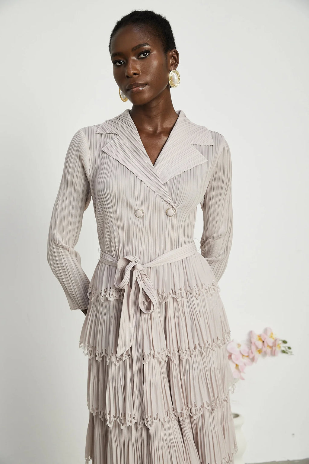 Pasqualina Tiered Pleated Midi Dress