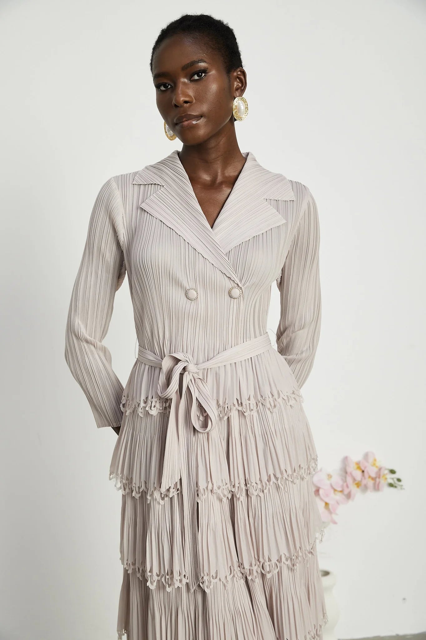 Pasqualina Tiered Pleated Midi Dress