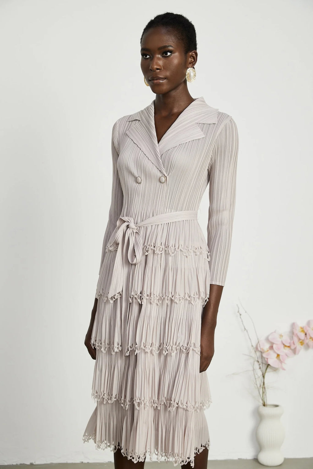 Pasqualina Tiered Pleated Midi Dress