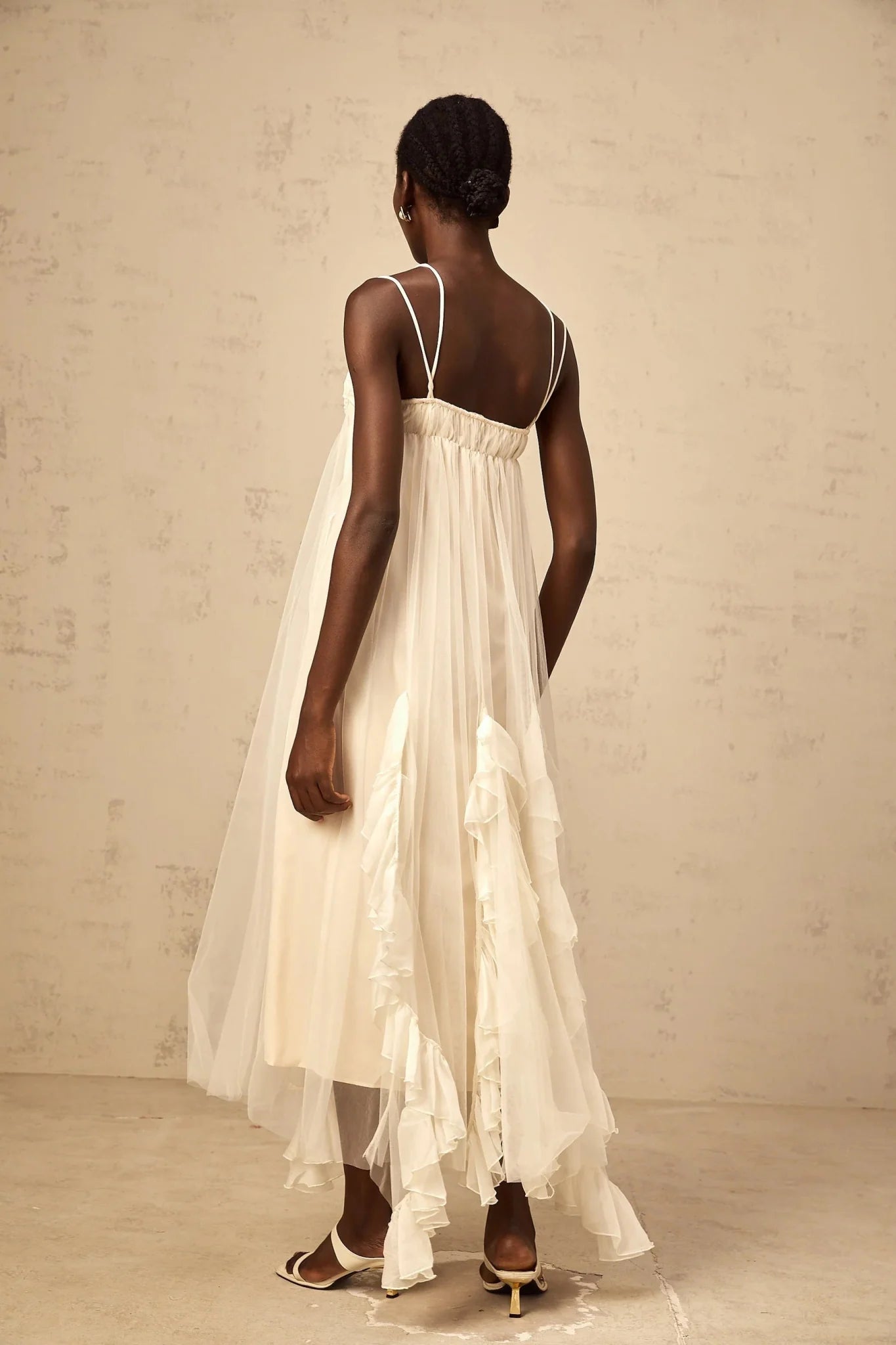 Pasquina Maxi Dress Ruffled Tulle Layered Neutrals