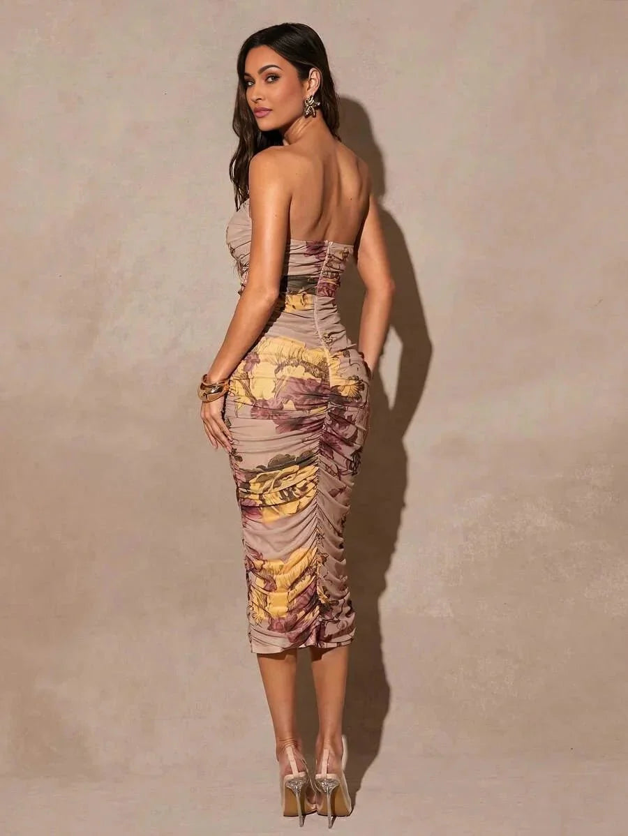 Pasquina Midi Dress - Spaghetti Strap - Wedding Occasion - Pencil Hem - Bodycon - Elegant Style
