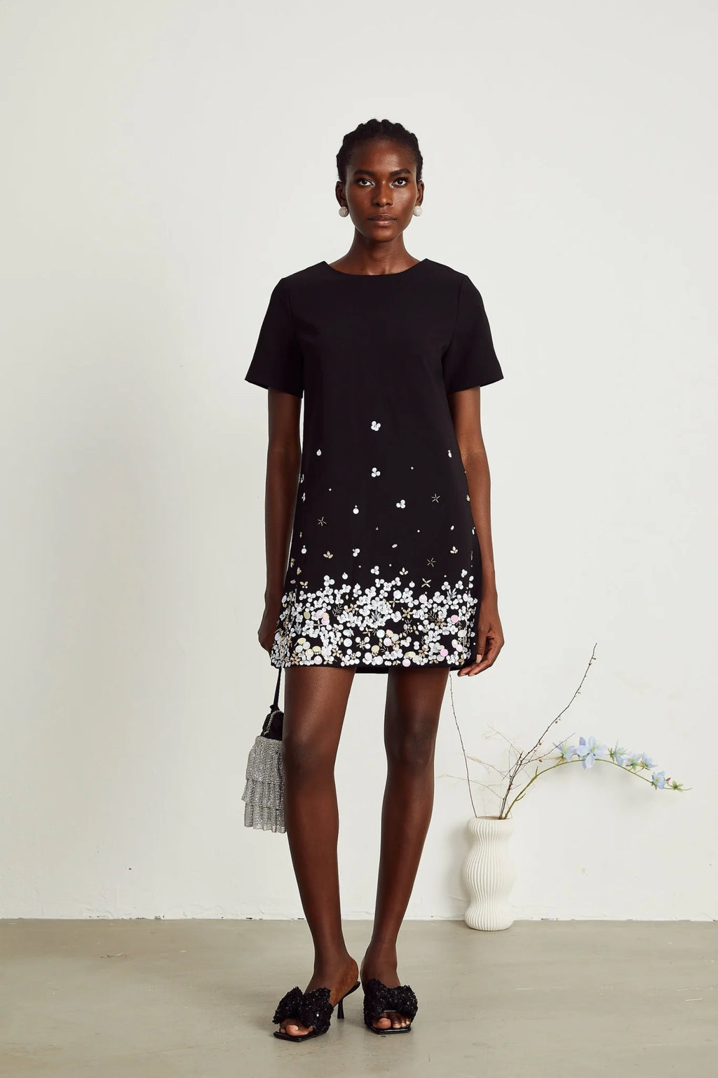 Pasquina Mini Dress Crystal Embellished Black Thigh Length