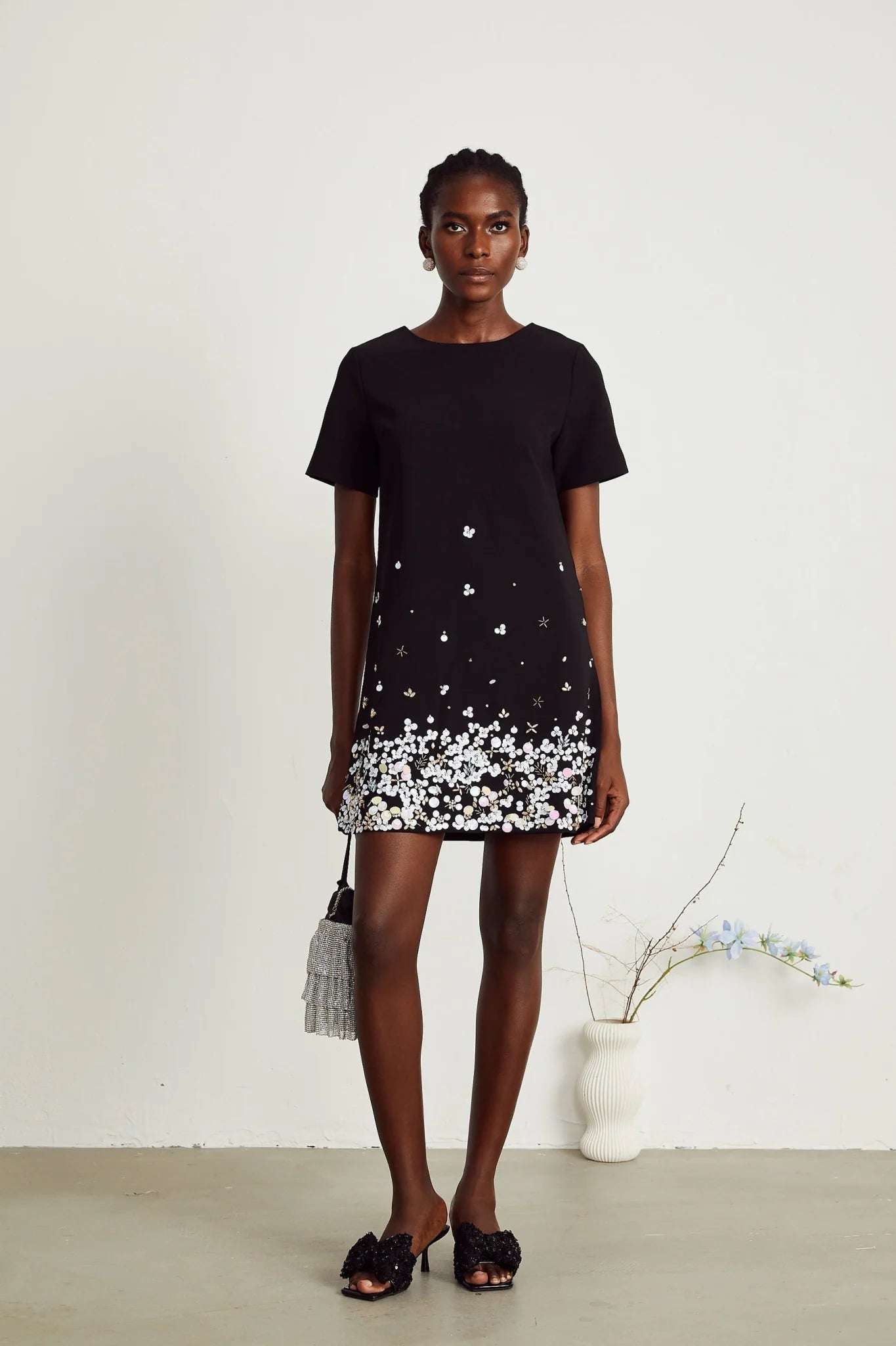Pasquina Mini Dress Crystal Embellished Black Thigh Length