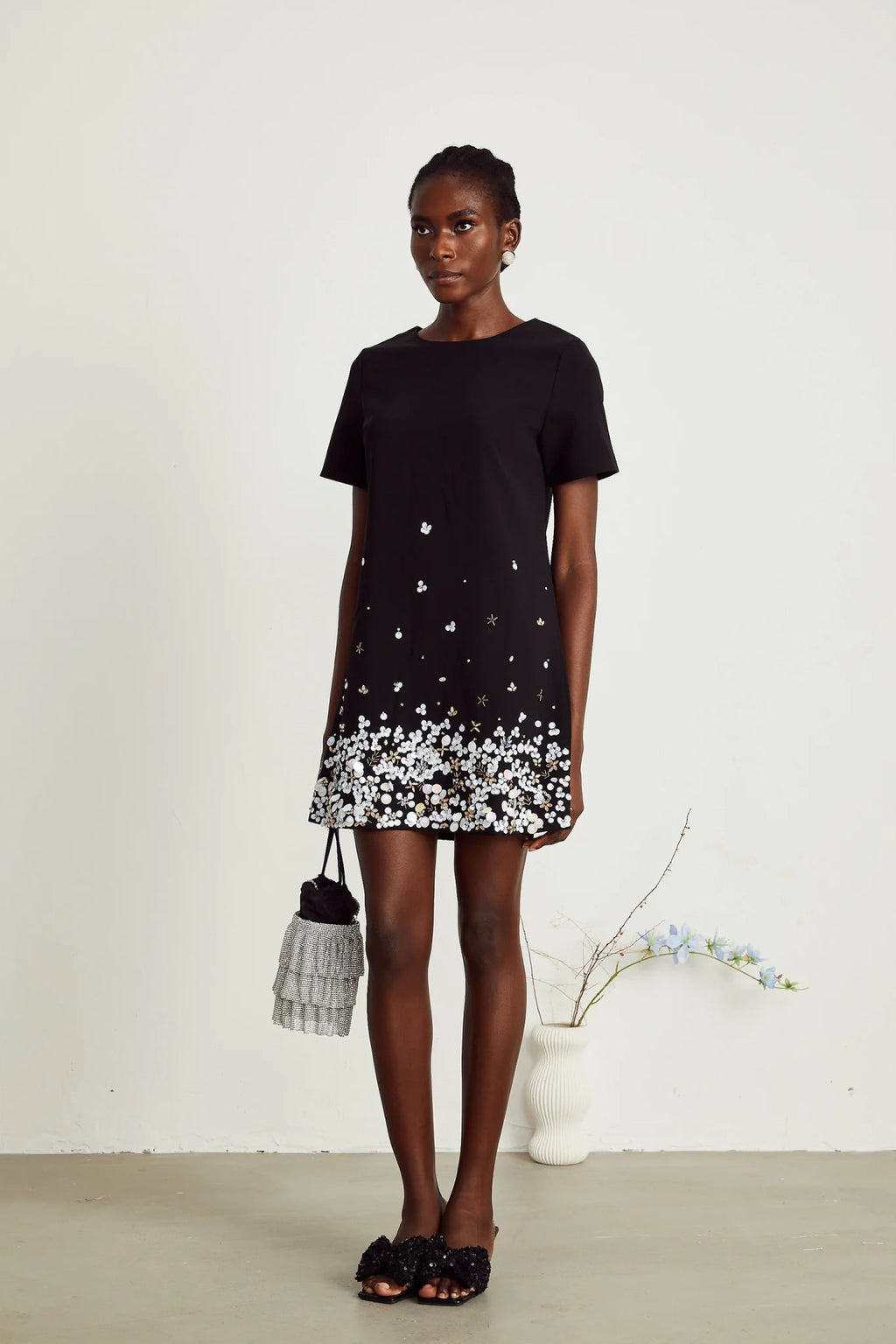 Pasquina Mini Dress Crystal Embellished Black Thigh Length