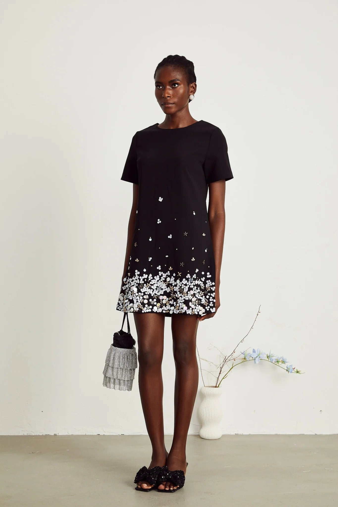Pasquina Mini Dress Crystal Embellished Black Thigh Length