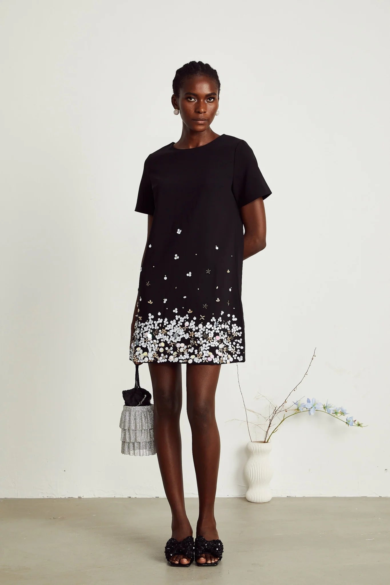 Pasquina Mini Dress Crystal Embellished Black Thigh Length