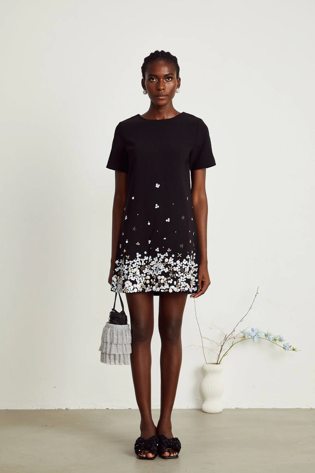 Pasquina Mini Dress Crystal Embellished Black Thigh Length