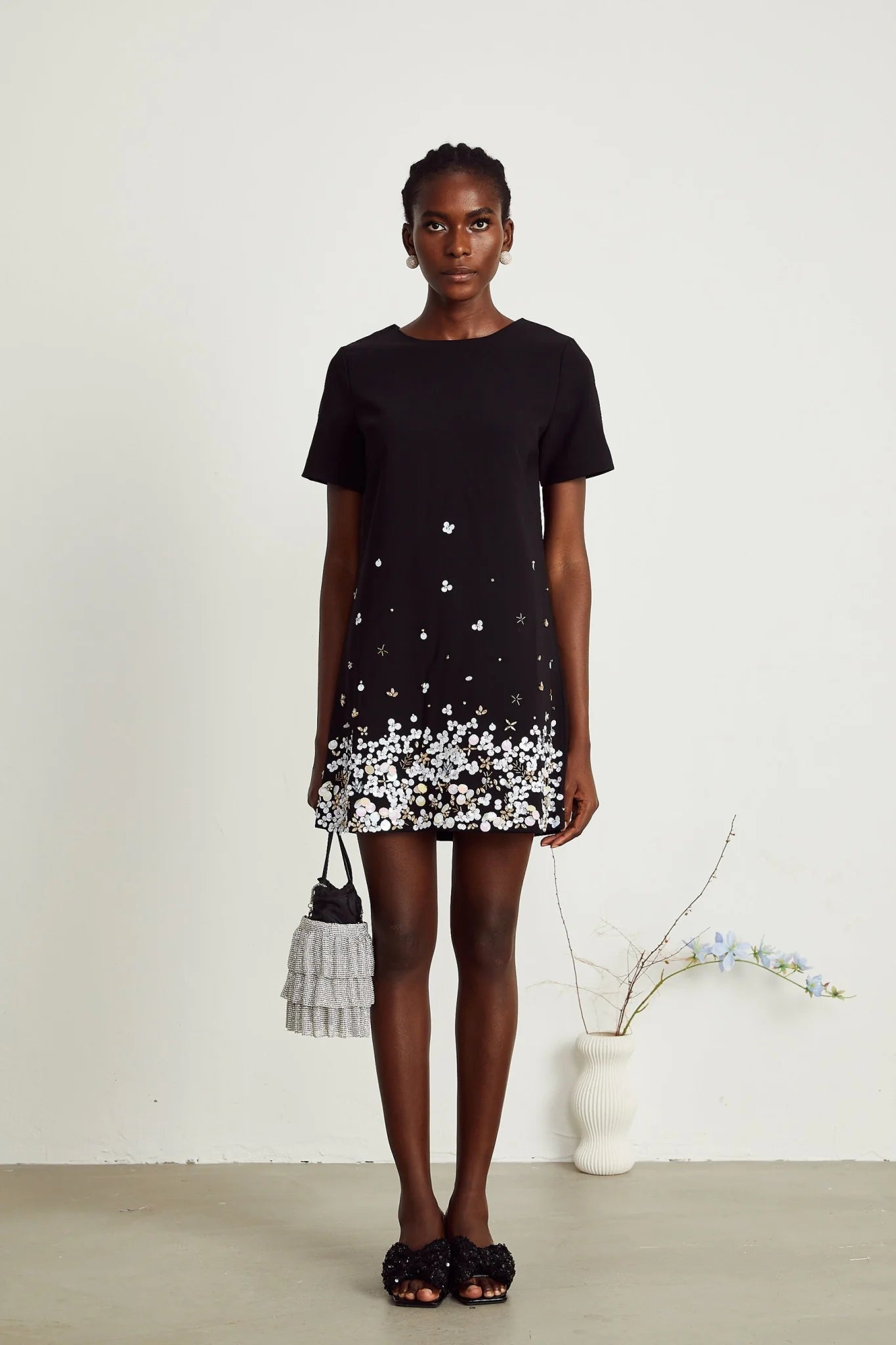 Pasquina Mini Dress Crystal Embellished Black Thigh Length