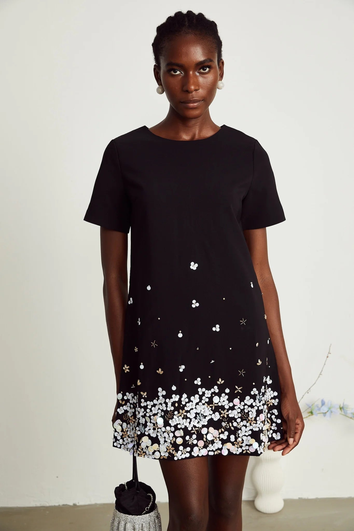 Pasquina Mini Dress Crystal Embellished Black Thigh Length