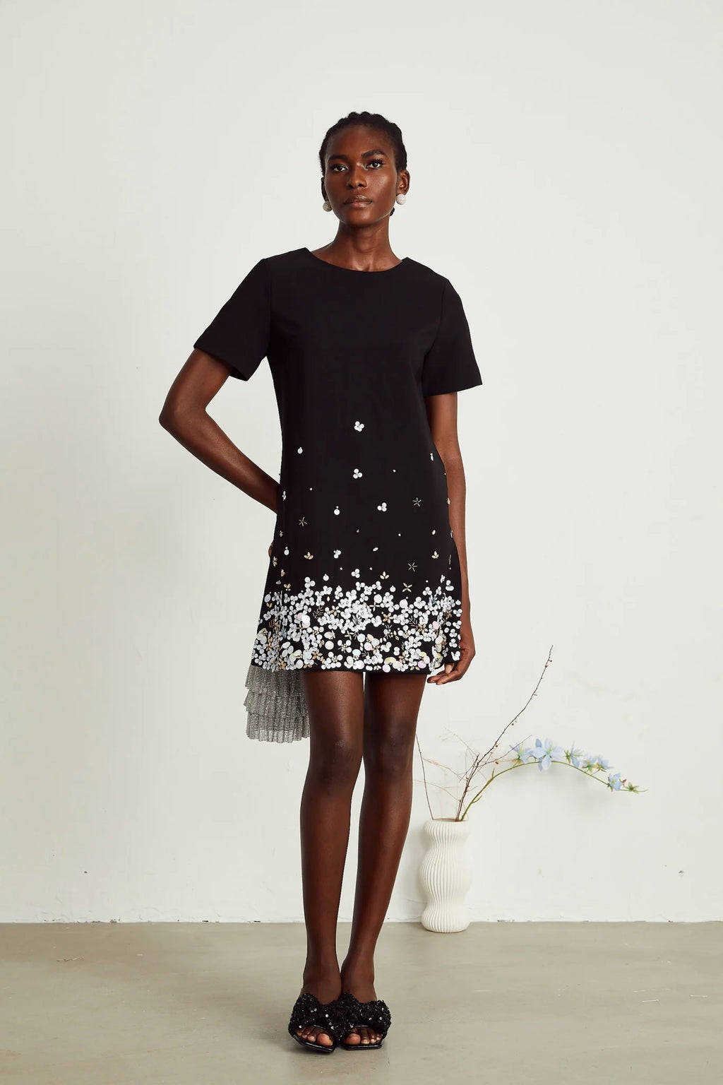 Pasquina Mini Dress Crystal Embellished Black Thigh Length