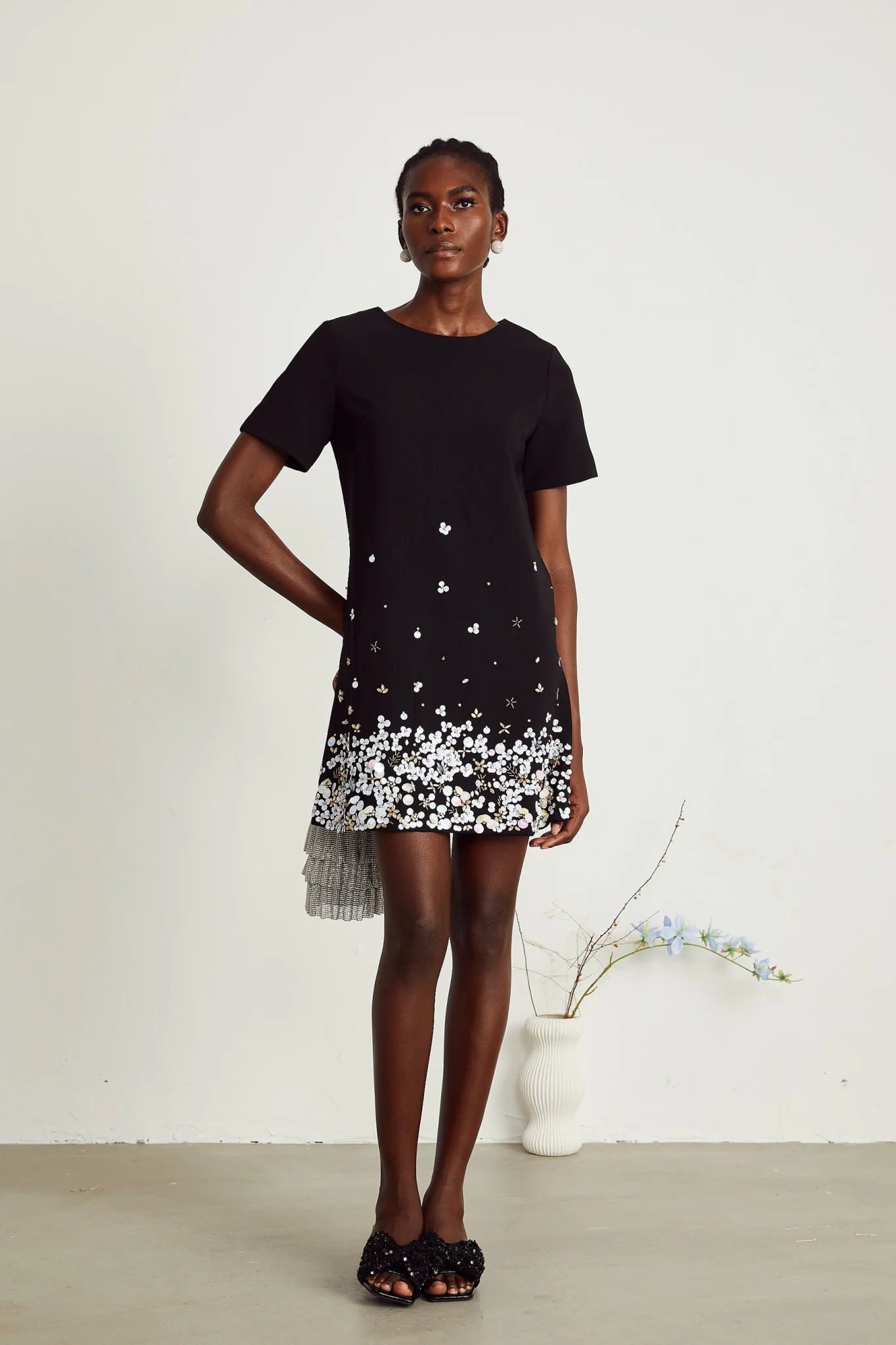 Pasquina Mini Dress Crystal Embellished Black Thigh Length