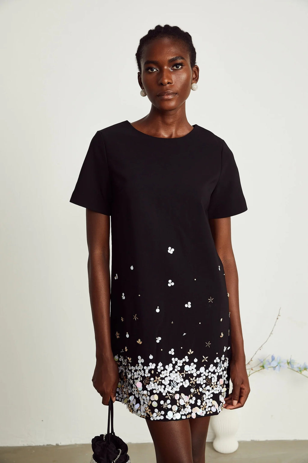 Pasquina Mini Dress Crystal Embellished Black Thigh Length