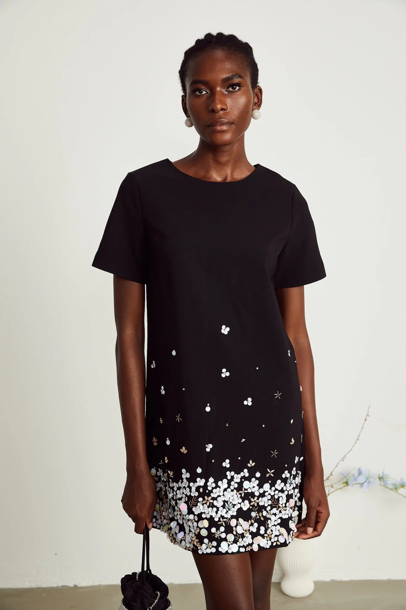 Pasquina Mini Dress Crystal Embellished Black Thigh Length