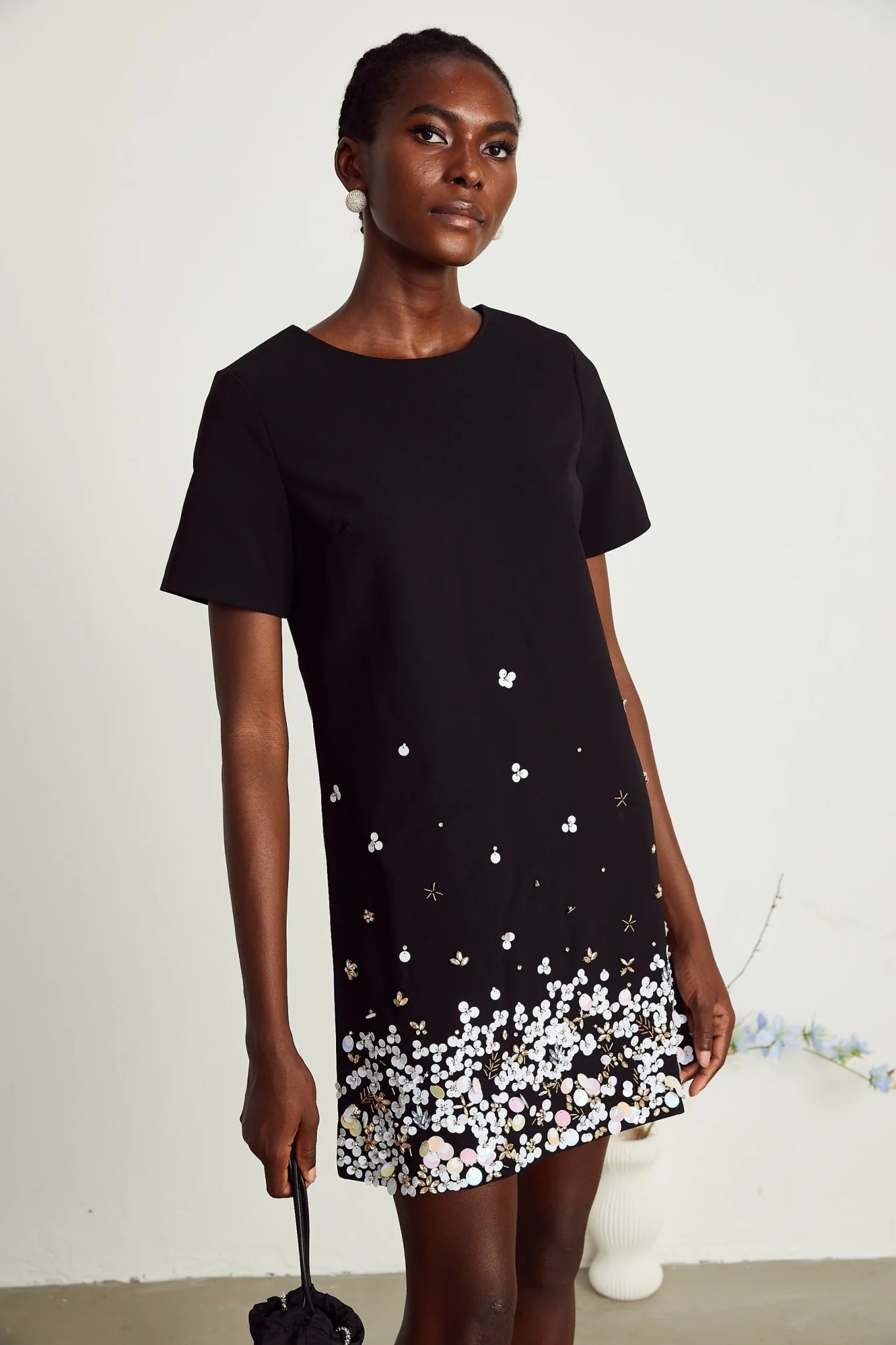 Pasquina Mini Dress Crystal Embellished Black Thigh Length