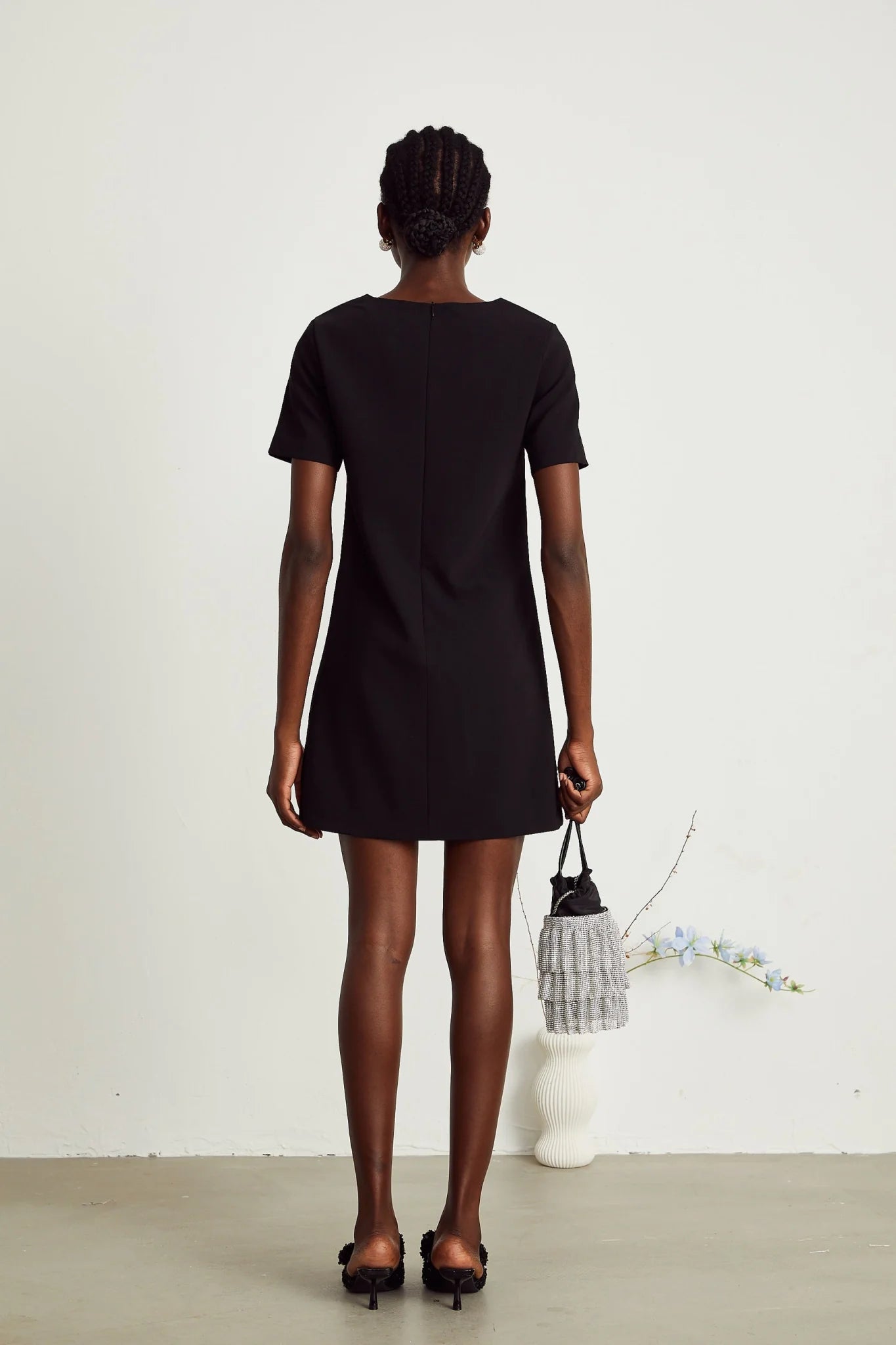 Pasquina Mini Dress Crystal Embellished Black Thigh Length