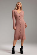 Pasquina Pink V-Neck Button-Down Midi Dress