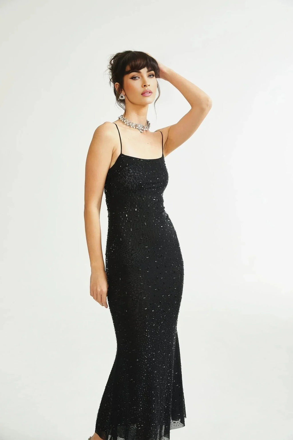 Pasquina Sequin Embellished Midi Dress in Neutrals