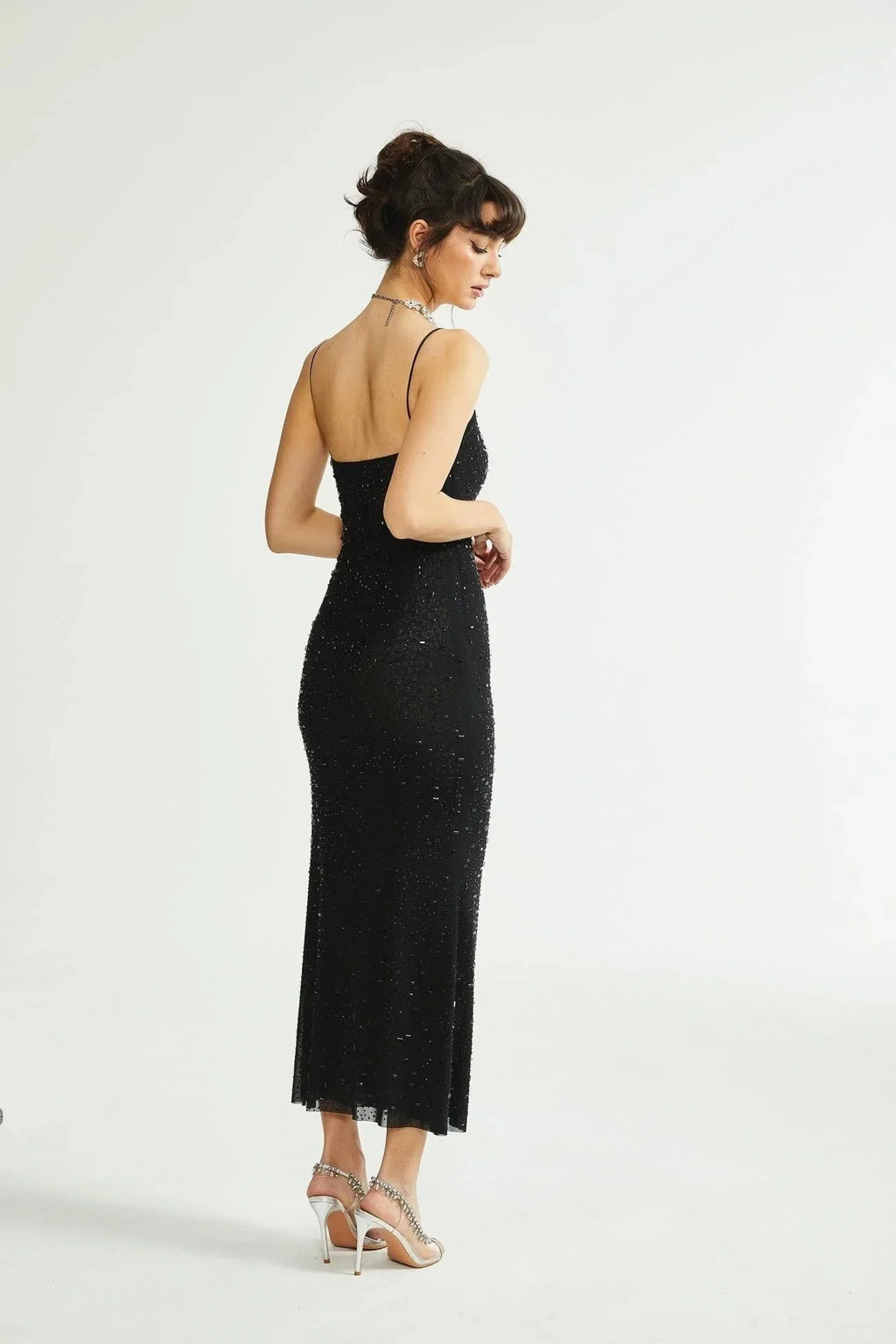 Pasquina Sequin Embellished Midi Dress in Neutrals