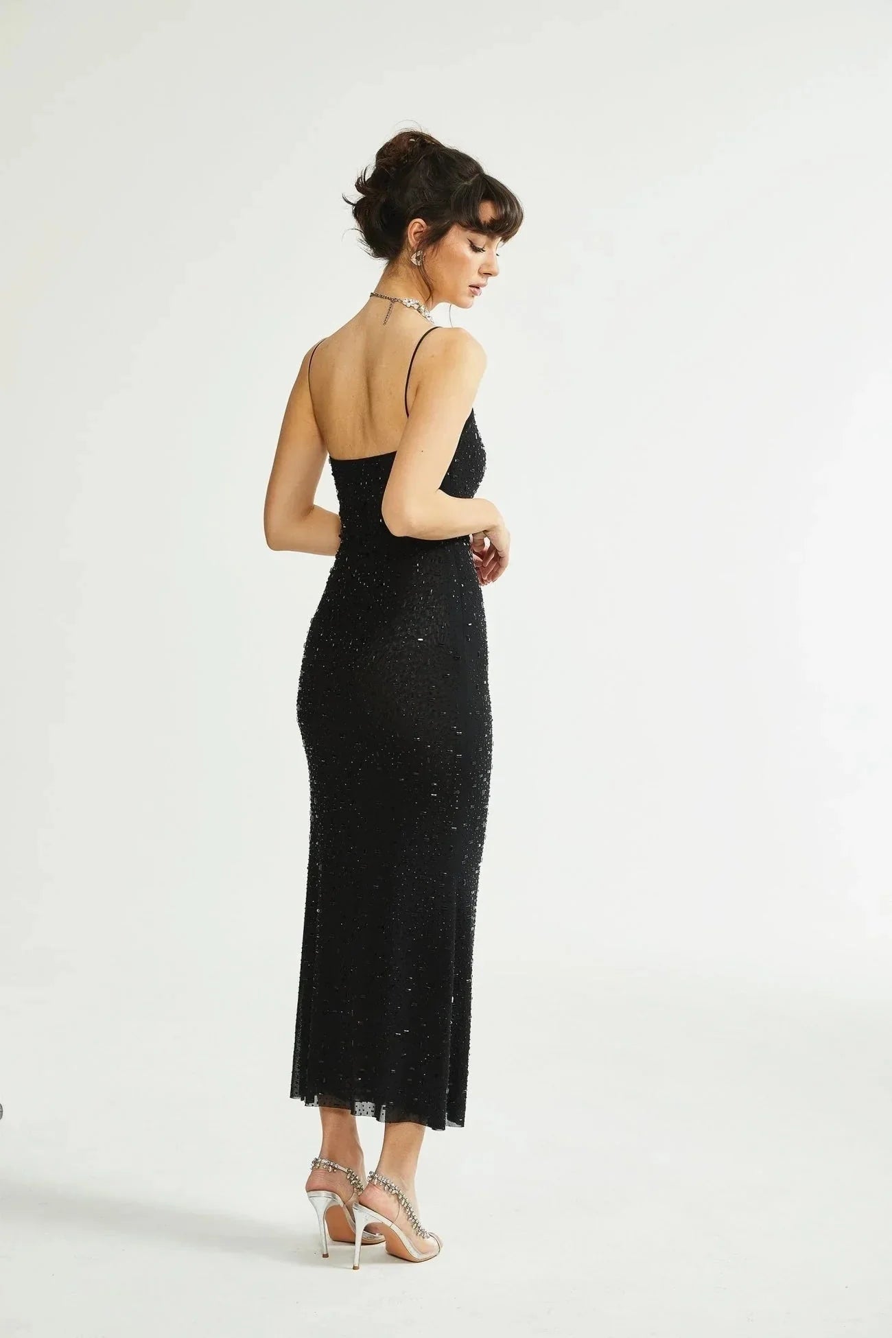 Pasquina Sequin Embellished Midi Dress in Neutrals