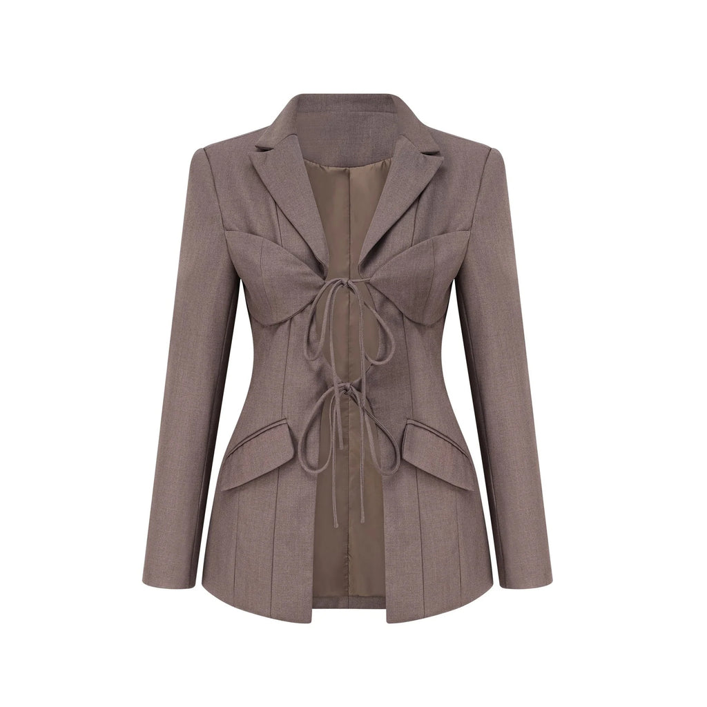 Patrizia Blazer Grey Tie Up Design & Fitted Two Pockets