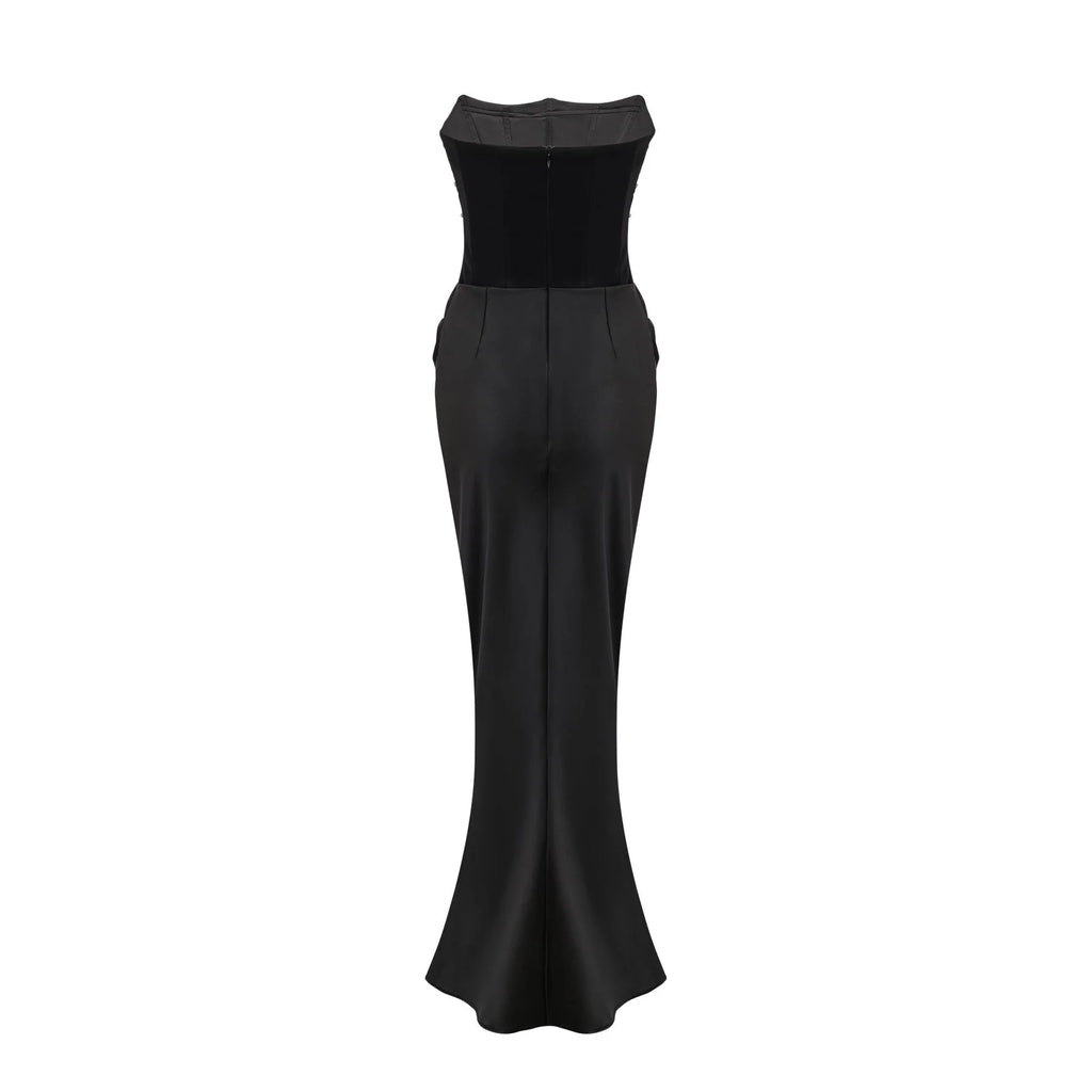 Patrizia Maxi Dress - Off Shoulder Pleated Design with Crystal Embellishment & Flared Hem