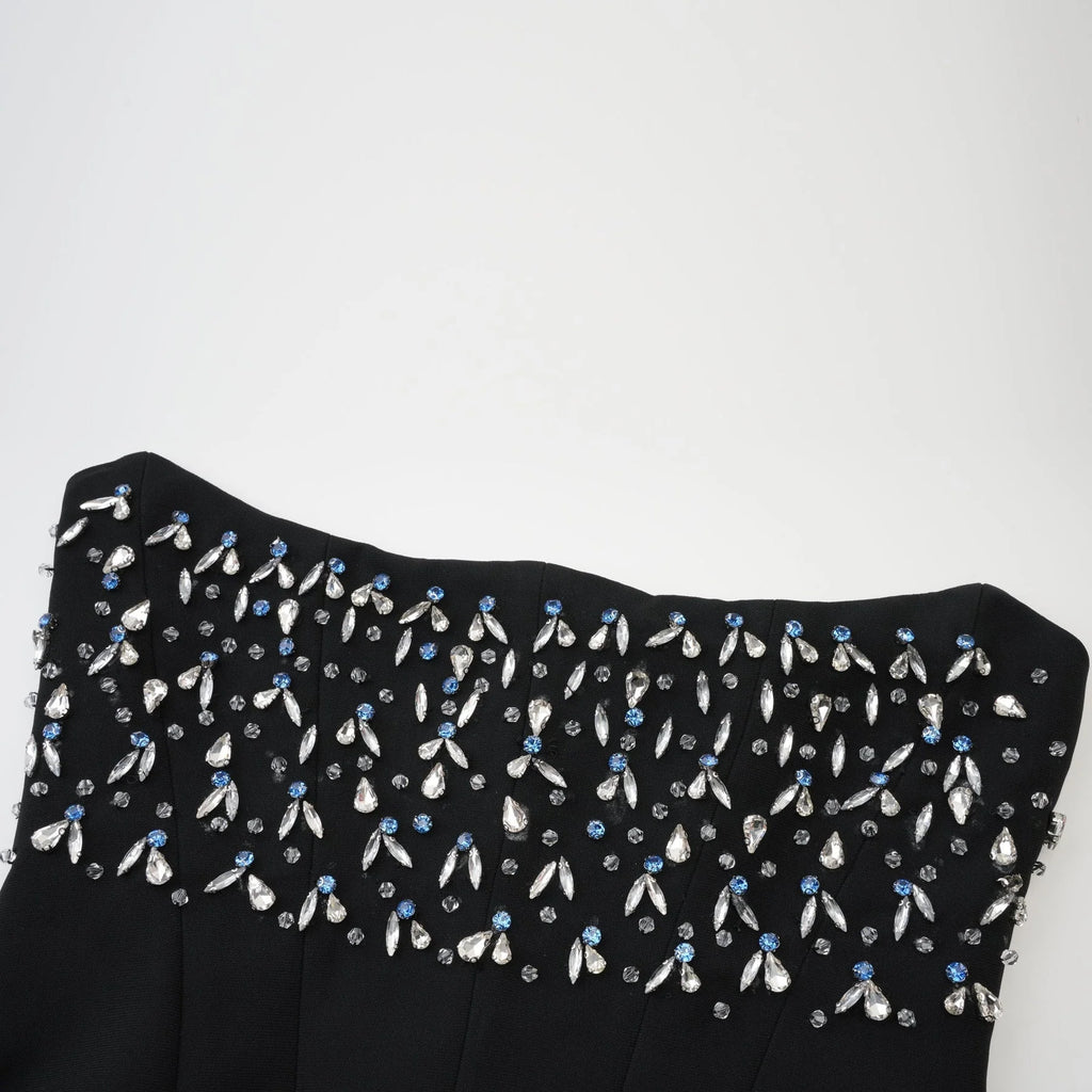 Patrizia Maxi Dress - Off Shoulder Pleated Design with Crystal Embellishment & Flared Hem
