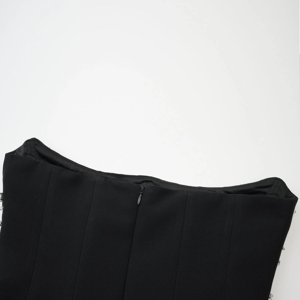 Patrizia Maxi Dress - Off Shoulder Pleated Design with Crystal Embellishment & Flared Hem