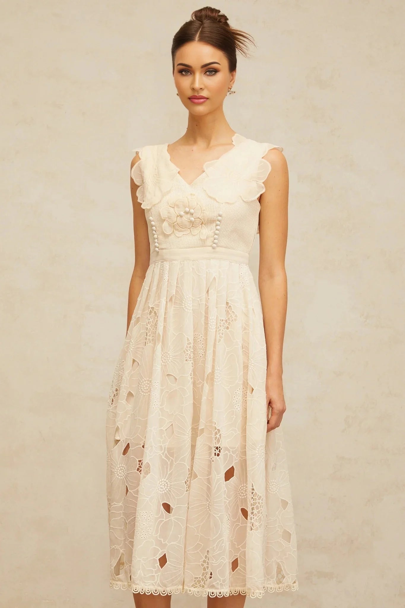 Patrizia Midi Dress Beaded Floral Embroidered & Cut - Out