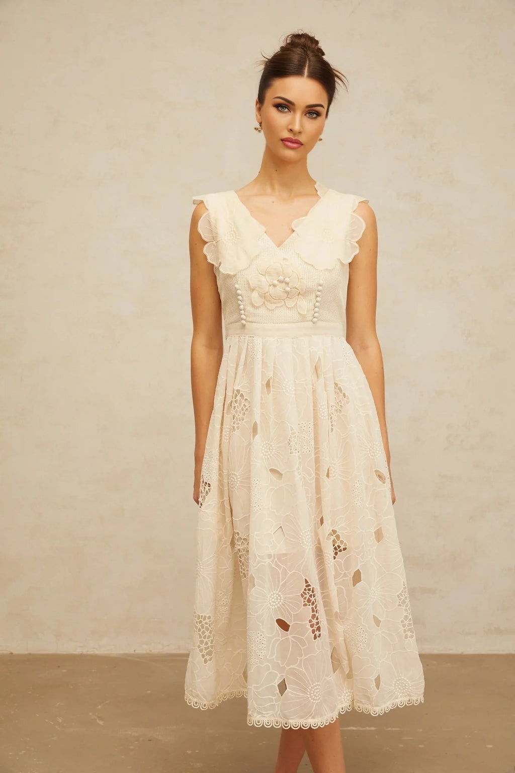 Patrizia Midi Dress Beaded Floral Embroidered & Cut - Out