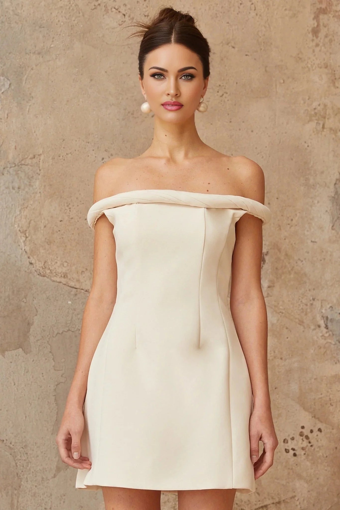 Patrizia Mini Dress White Off - shoulder Braid Detail & Puff Skirt