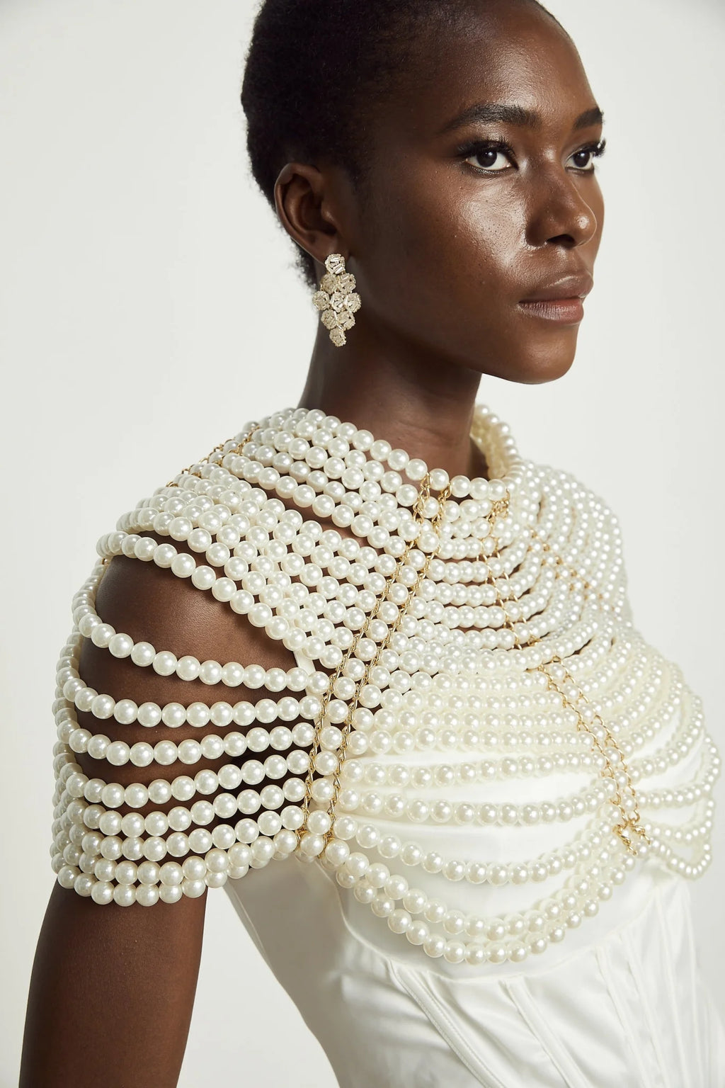 Patrizia Shawl White Faux - Pearl Open - Back